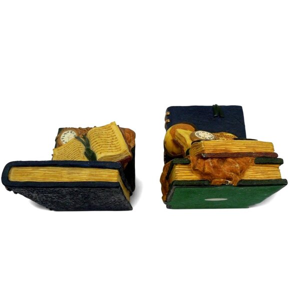 BOOKEND SET Artisan Flair Green and Cream Books Timepieces Design - Picture 7 of 10